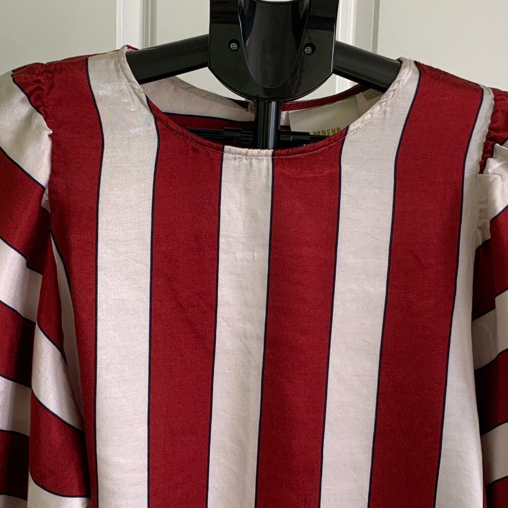 Maeve Maria Anthropologie Striped Red White Women's Top Sz 12 Balloon Sleeves - Picture 4 of 12